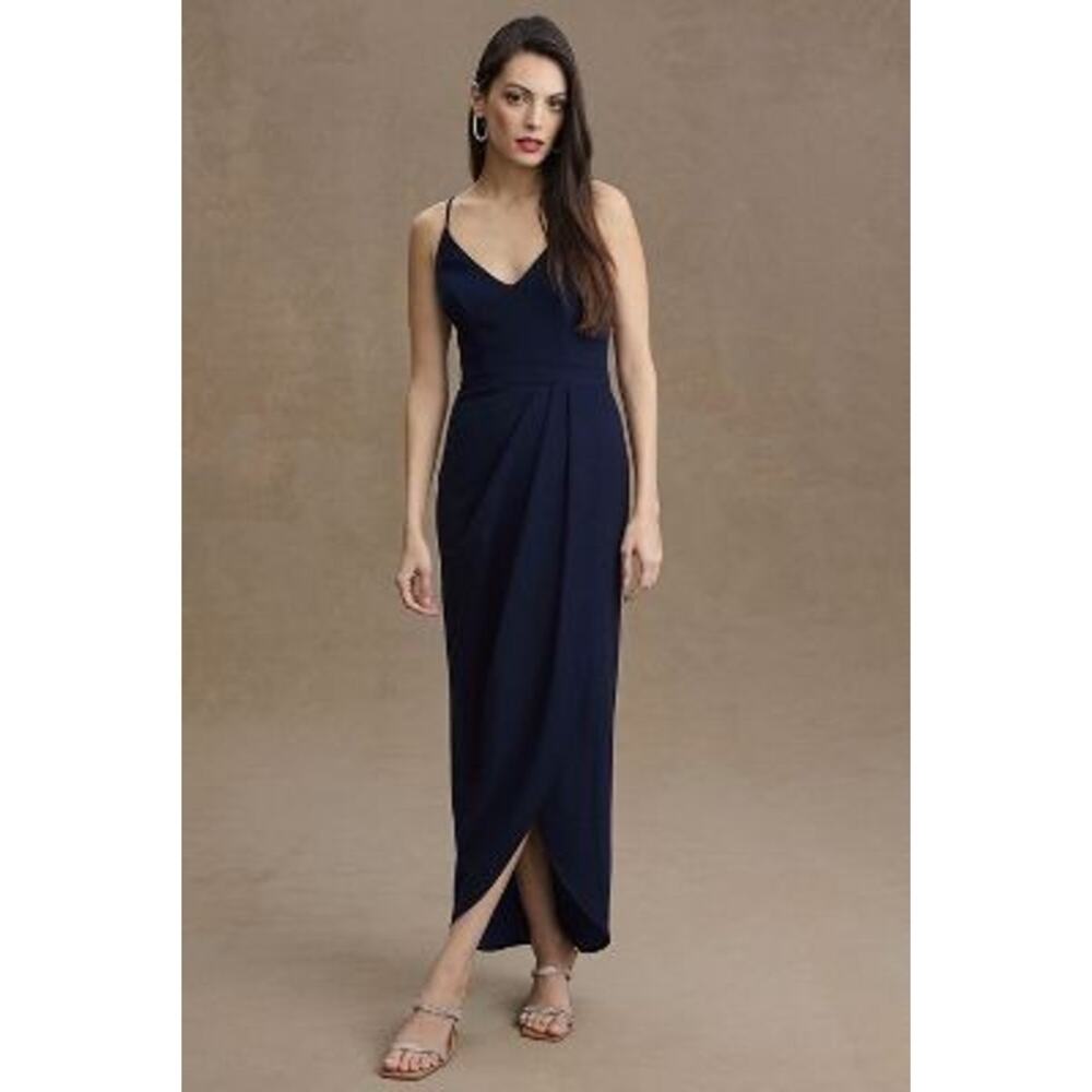 New Anthropologie BHLDN Lyra V-Neck Faux-Wrap Stretch Crepe Midi Dress $198 Sz 8